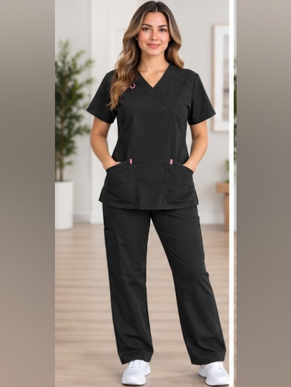 SCRUBSTAR | Black Medical Scrub Set w/ Pink Trim | size M
